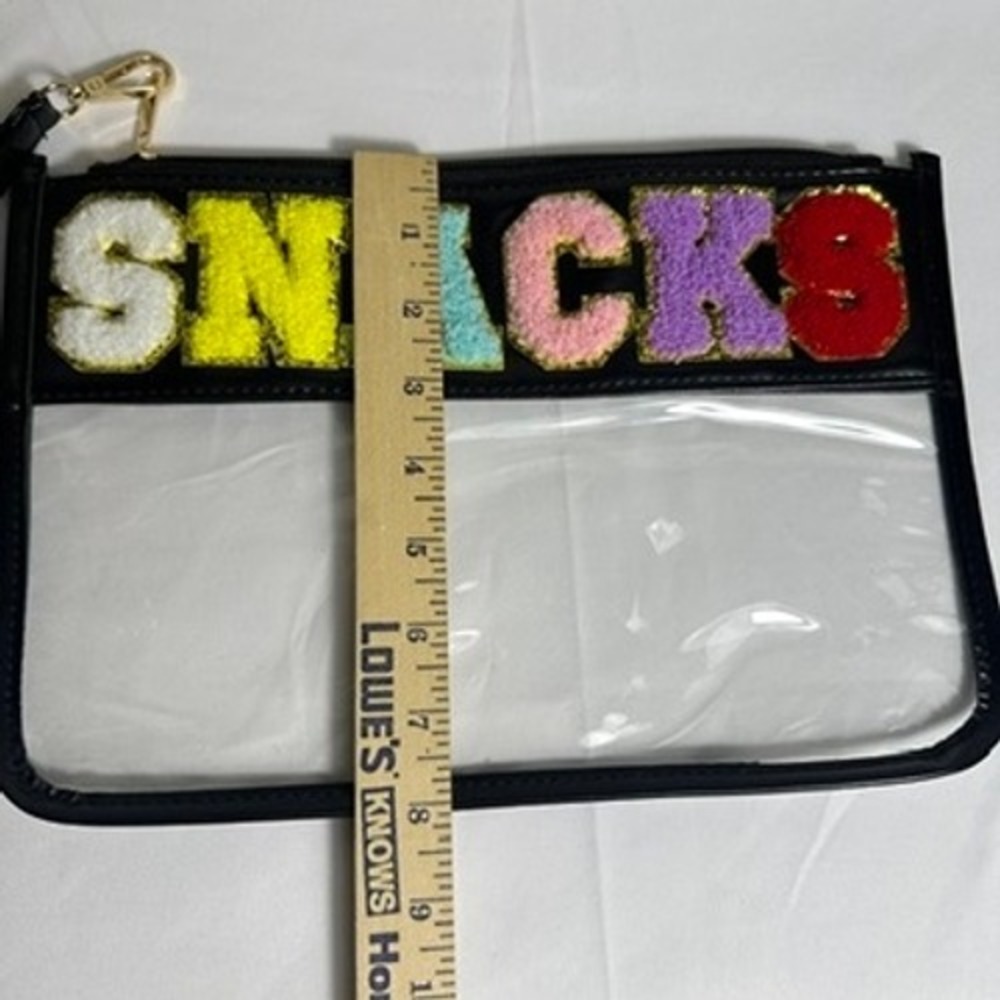 Clear Reusable SNACKS bag Vinyl Pouch Clutch Wristlet Bag Varsity Letters - Picture 8 of 8